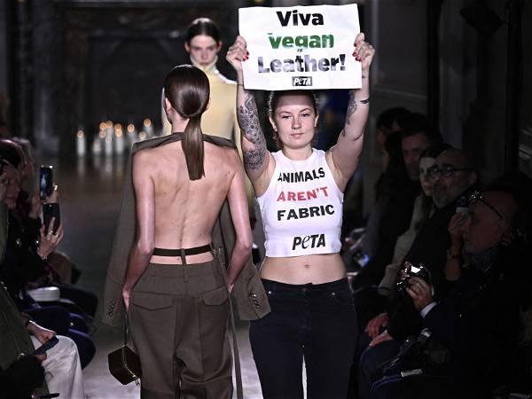 Victoria Beckham's Paris Fashion Week show disrupted by animal rights protesters