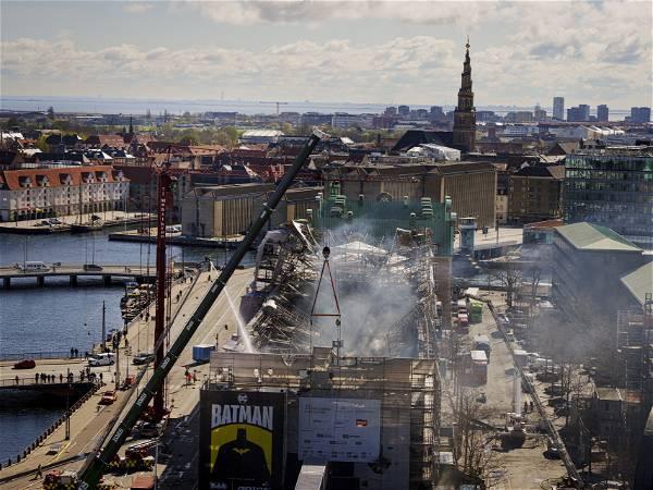 Denmark's historic stock exchange in ruins as fire still burns